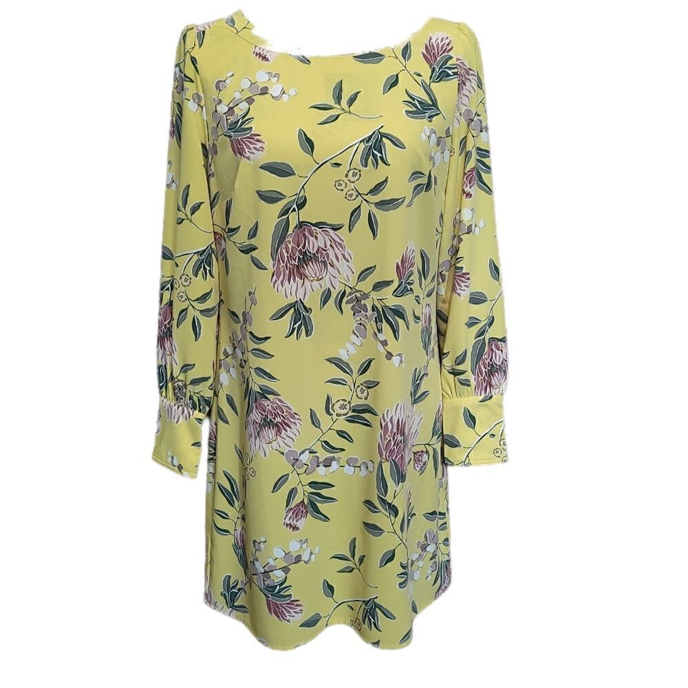 Loft Yellow Floral Long Sleeve Dress